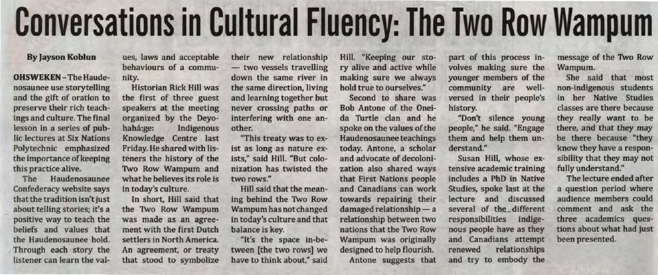 "Conversations in Cultural Fluency: The Two Row Wampum"