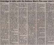 "Enbridge in talks with Six Nations Men's Fire over Line 9"
