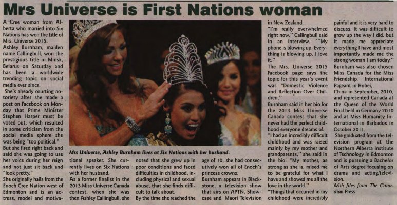 &quot;Mrs. Universe is First Nations woman&quot;