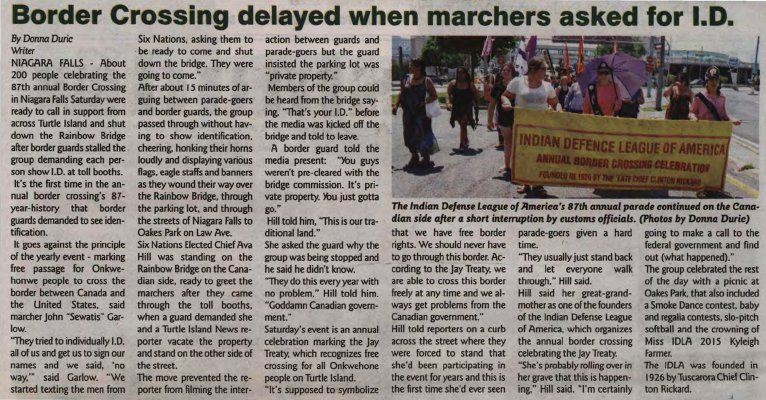 &quot;Border Crossing delayed when marchers asked for I.D.&quot;