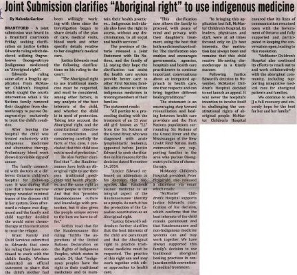 &quot;Joint Submission clarifies &quot;Aboriginal right&quot; to use indigenous medicine&quot;