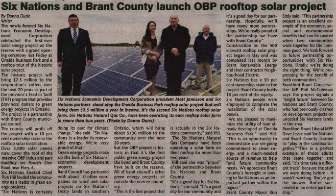 &quot;Six Nations and Brant County launch OBP rooftop solar project&quot;