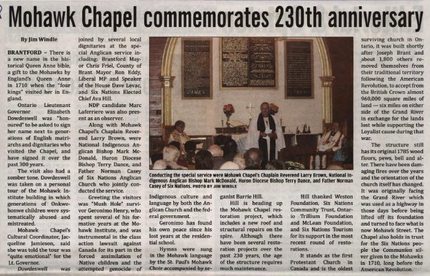 &quot;Mohawk Chapel commemorates 230th anniversary&quot;