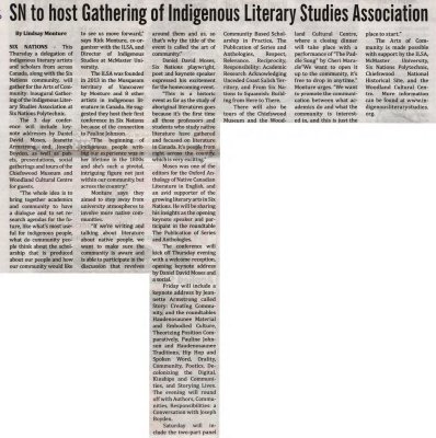 &quot;SN to host Gathering of Indigenous Literary Studies Association&quot;