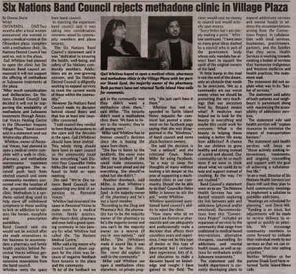 &quot;Six Nations Band Council rejects methadone clinic in Village Plaza&quot;