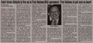 "Court forces Ontario to live up to First Nations/OLG agreement: First Nations to get seat on board"