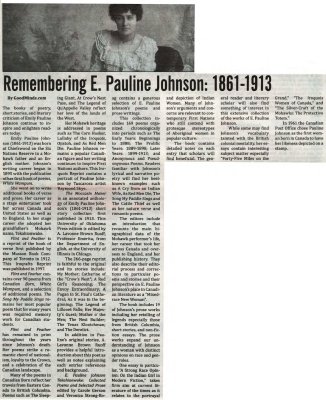 "Remembering E. Pauline Johnson: 1861-1913"