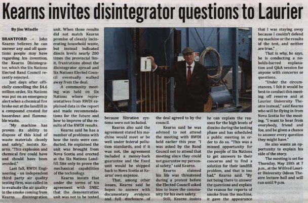 &quot;Kearns invites disintegrator question to Laurier&quot;