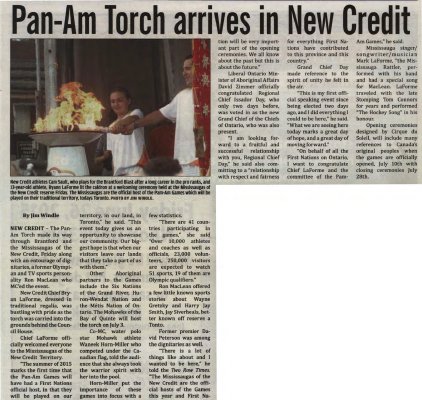 &quot;Pan-Am Torch arrives in New Credit&quot;