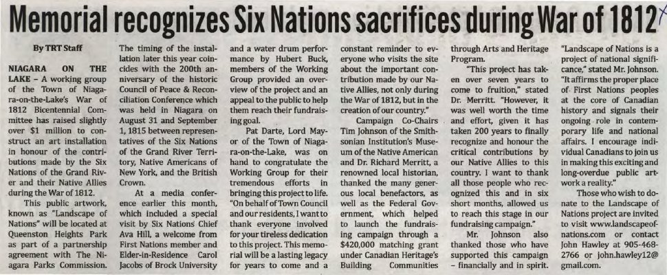 &quot;Memorial recognizes Six Nations sacrifices during War of 1812&quot;