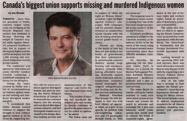 &quot;Canada's Biggest Union Supports Missing and Murdered Indigenous Women&quot;