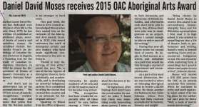 "Daniel David Moses receives 2015 OAC Aboriginal Arts Award"