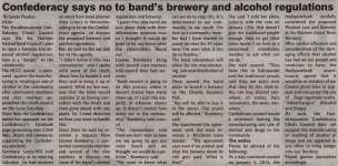 "Confederacy says no to band's brewery and alcohol regulations"