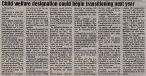 "Child welfare designation could begin transitioning next year"