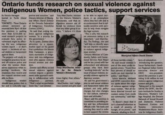 &quot;Ontario funds research on sexual violence against Indigenous Women, police tactics, support services&quot;