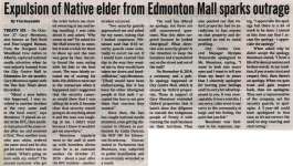"Expulsion of Native elder from Edmonton Mall sparks outrage"