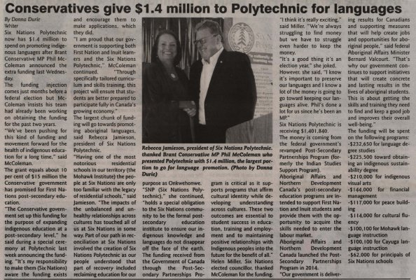 &quot;Conservatives give $1.4 Million to Polytechnic for languages&quot;