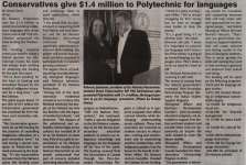 "Conservatives give $1.4 Million to Polytechnic for languages"