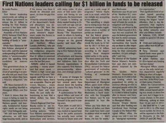 &quot;First Nations leaders calling for $1 billion in funds to be released&quot;