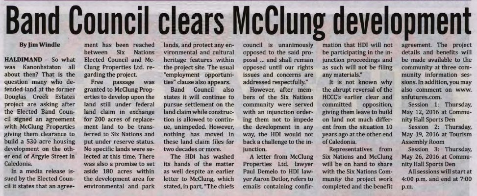 &quot;Band Council clears McClung development&quot;