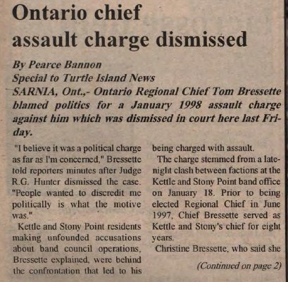 &quot;Ontario chief assault charge dismissed&quot;