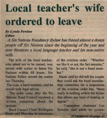 "Local teacher's wife ordered to leave"