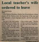 "Local teacher's wife ordered to leave"