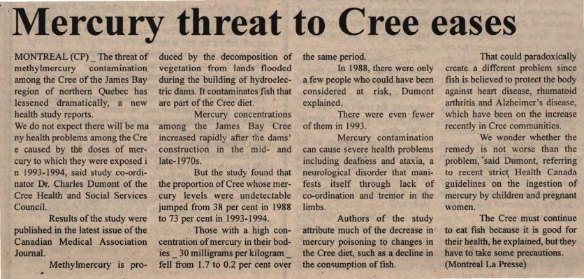 &quot;Mercury threat to Cree eases&quot;