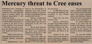 "Mercury threat to Cree eases"