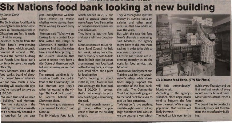 &quot;Six Nations food bank looking at new building&quot;