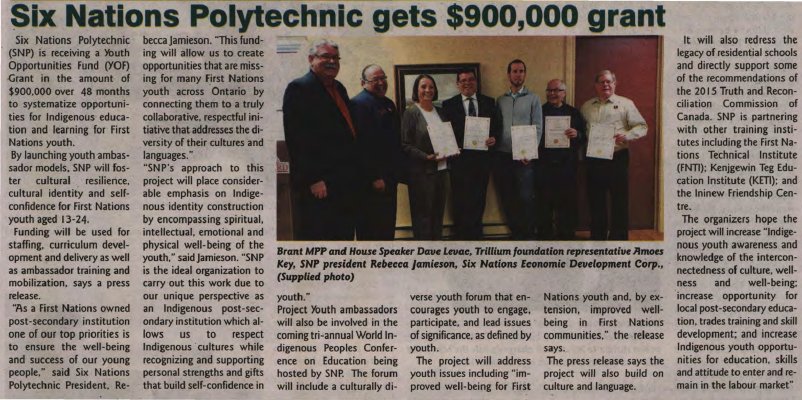 &quot;Six Nations Polytechnic gets $900,000 grant&quot;