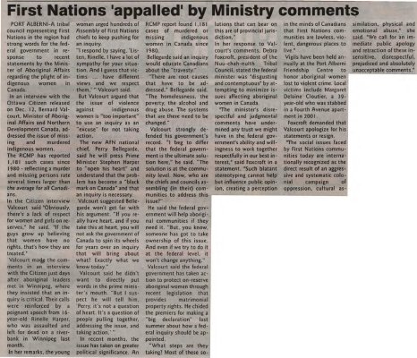 &quot;First Nations 'appalled' by Ministry comments&quot;