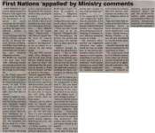 "First Nations 'appalled' by Ministry comments"