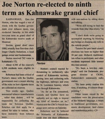 &quot;Joe Norton re-elected to ninth term as Kahnawake grand chief&quot;