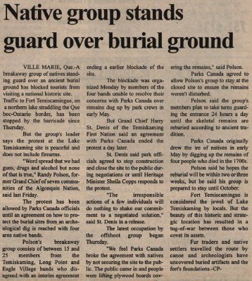 &quot;Native group stands guard over burial ground&quot;