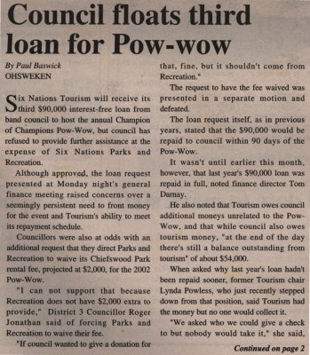 &quot;Council floats third loan for Pow-wow&quot;