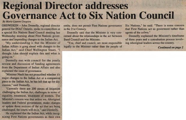 &quot;Regional Director addresses Governance Act to Six Nation Council&quot;