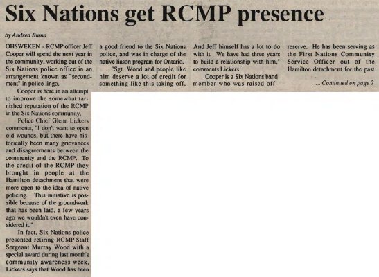 &quot;Six Nations get RCMP presence&quot;