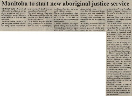 &quot;Manitoba to start new aboriginal justice service&quot;