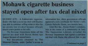 "Mohawk cigarette business stayed open after tax deal nixed"