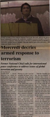 &quot;Mercredi decries armed response to terrorism&quot;