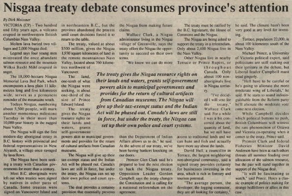 &quot;Nisgaa treaty debate consumes province's attention&quot;