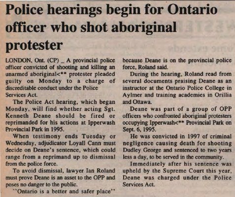 &quot;Police hearings begin for Ontario officer who shot aboriginal protester&quot;