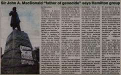 "Sir John A. MacDonald 'father of genocide' says Hamilton group"