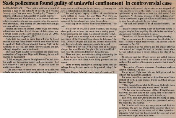 &quot;Sask policemen found guilty of unlawful confinement in controversial case&quot;