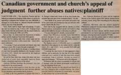 "Canadian government and church's appeal of judgment further abuses natives: plaintiff"