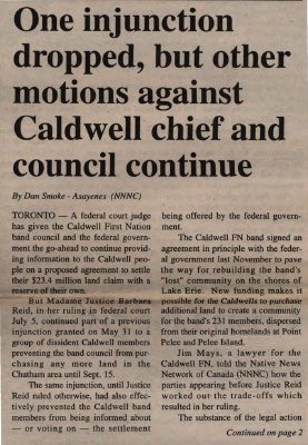 &quot;One injunction dropped, but other motions against Caldwell chief and council continue&quot;