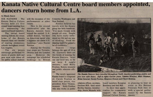 &quot;Kanata Native Cultural Centre board members appointed, dancers return home from L.A.&quot;