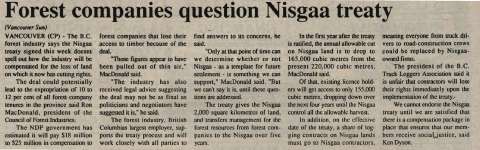 "Forest companies question Nisgaa treaty"