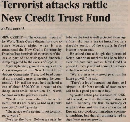 &quot;Terrorist attacks rattle New Credit Trust Fund&quot;